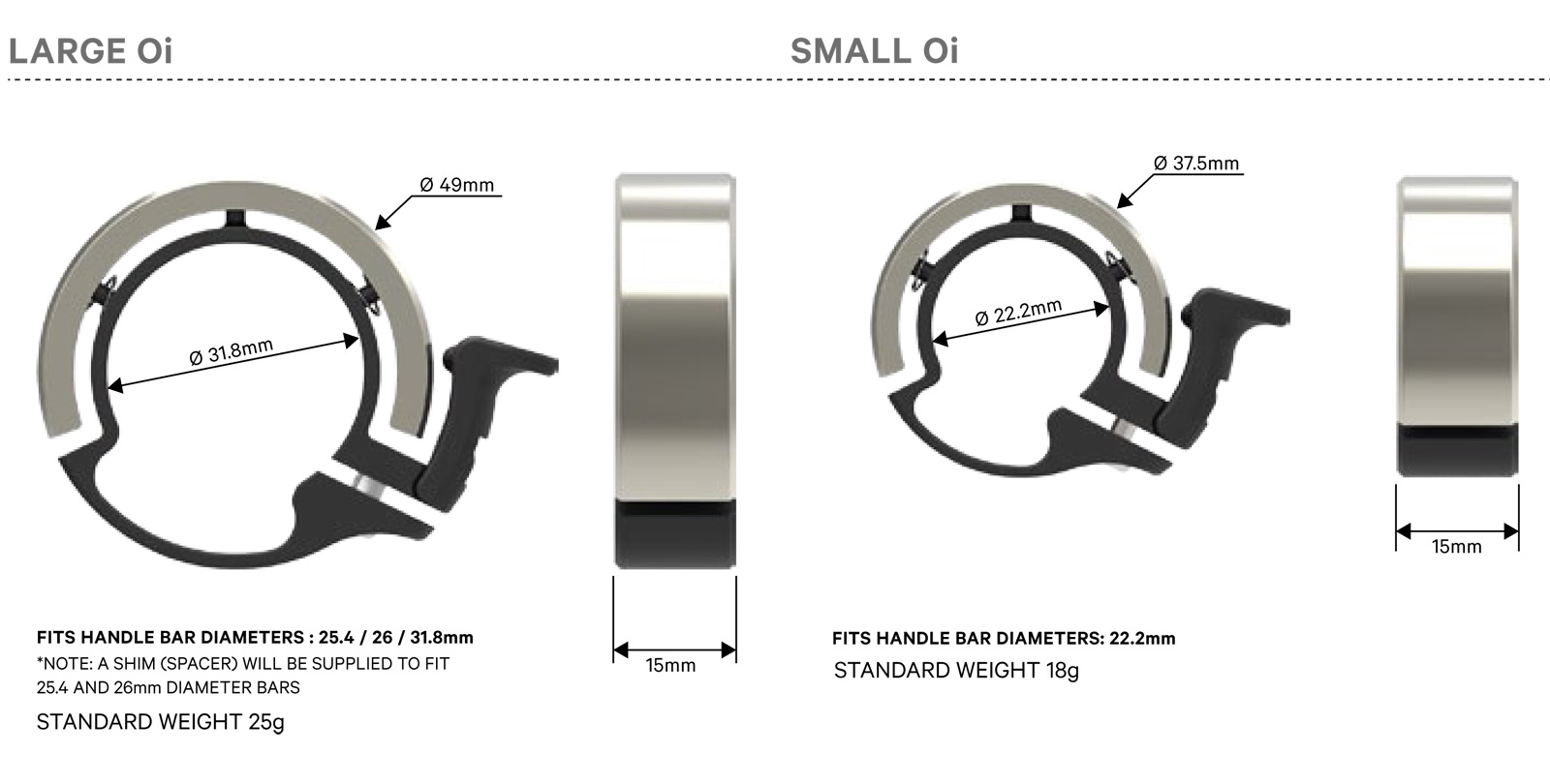 Large//Black Knog Oi Bike Bell